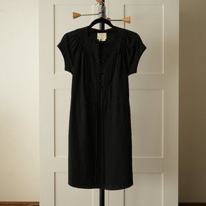 Kate Spade New York 100% Silk Short Sleeve Button Pleat Detail Dress in Black